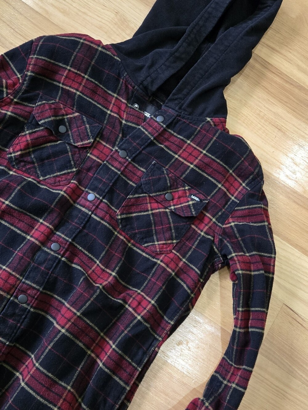 Vans Kids Red & Black Plaid Hooded Flannel Hooded Shirt